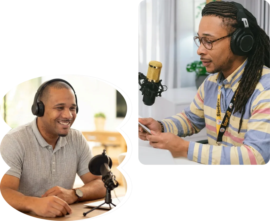 The Mental Health Boys podcast host with headphones
