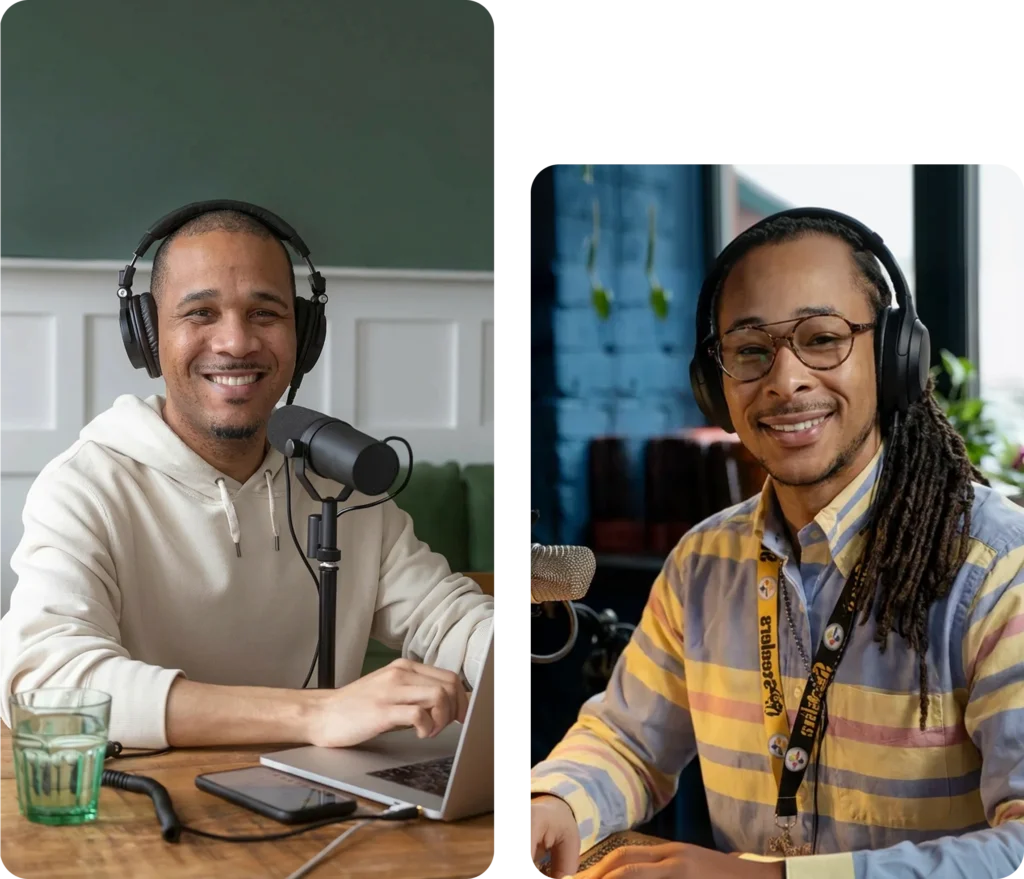 Podcast host recording